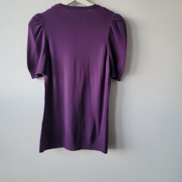 Rebecca Taylor womens Puff Sleeve sweater size M braided scoop neck purple - Picture 2 of 9